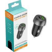 Adaptateur allume-cigare USB + USB C Fast charge 36W SD SYNCHRO - 934733