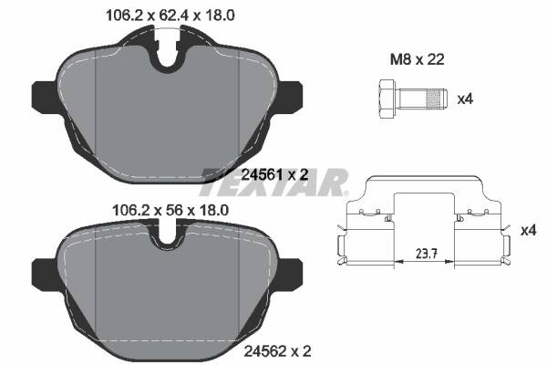 Rear brake pad set