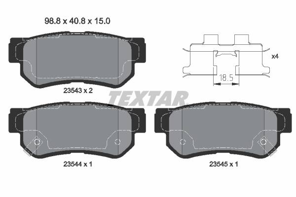 Rear brake pad set