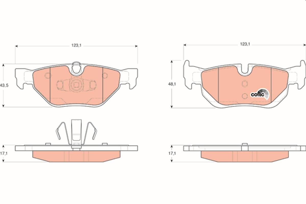 Rear brake pad set