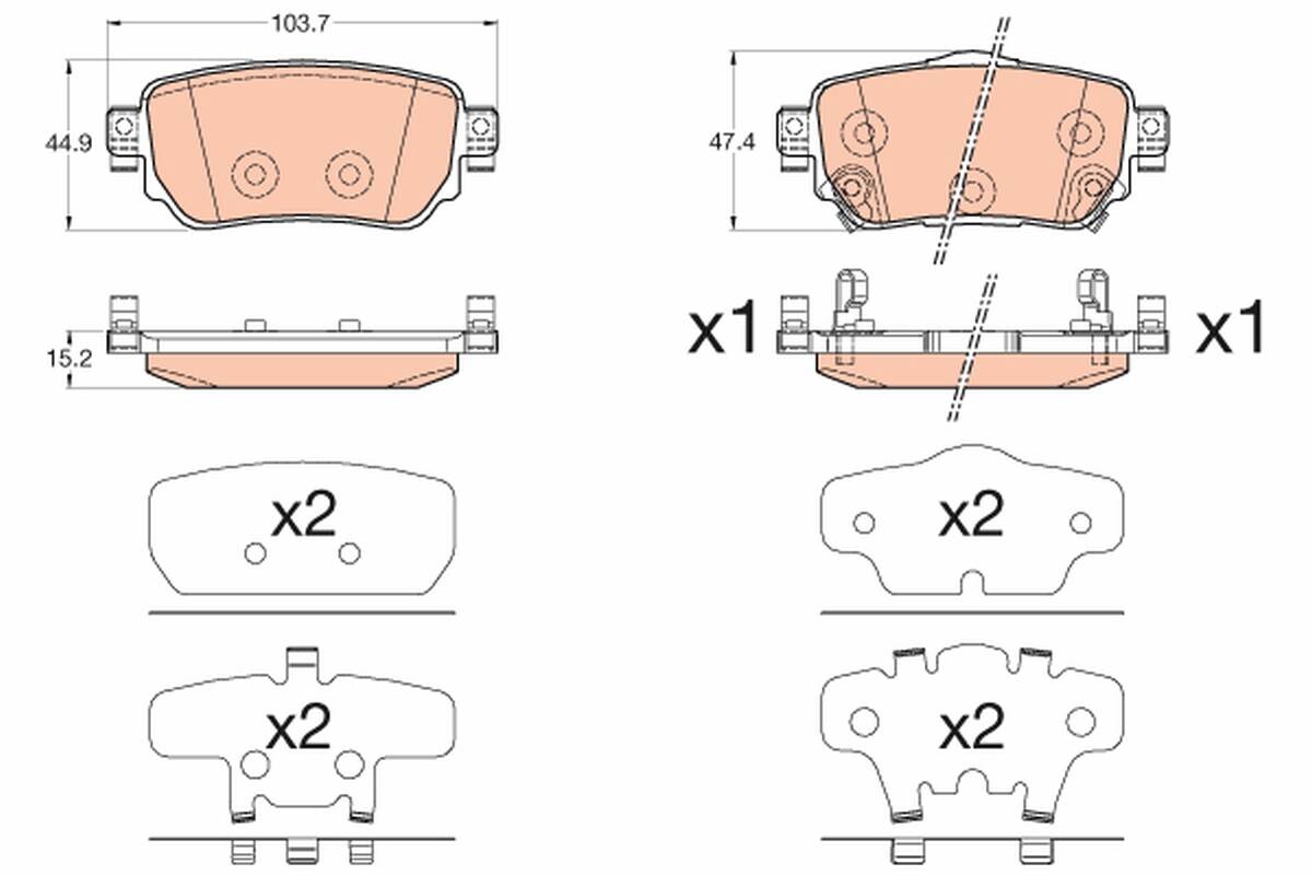 Rear brake pad set