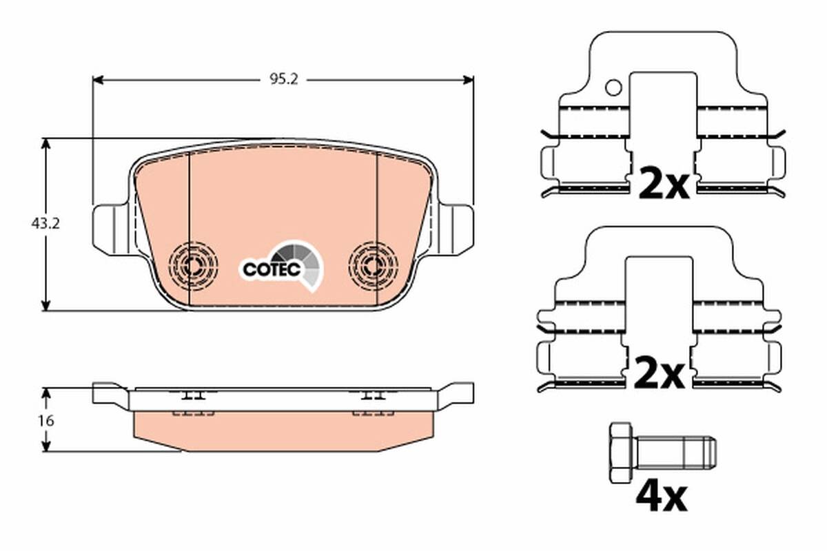 Rear brake pad set