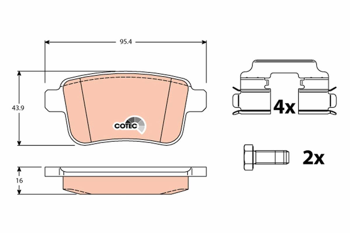 Rear brake pad set