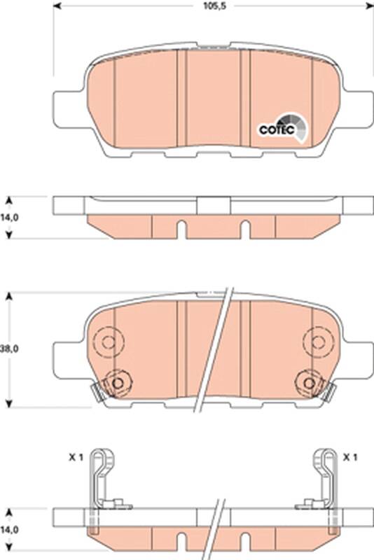 Rear brake pad set