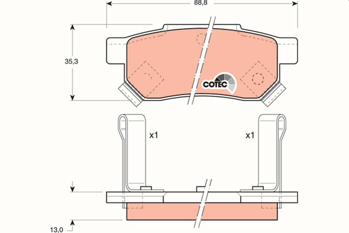 Rear brake pad set