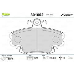 Jeu de 4 plaquettes de frein avant VALEO - 301002