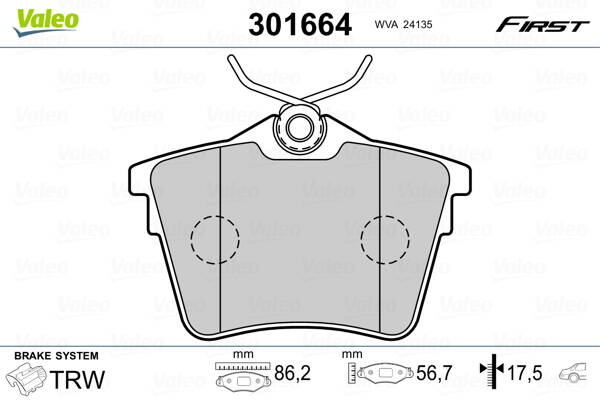 Rear brake pad set