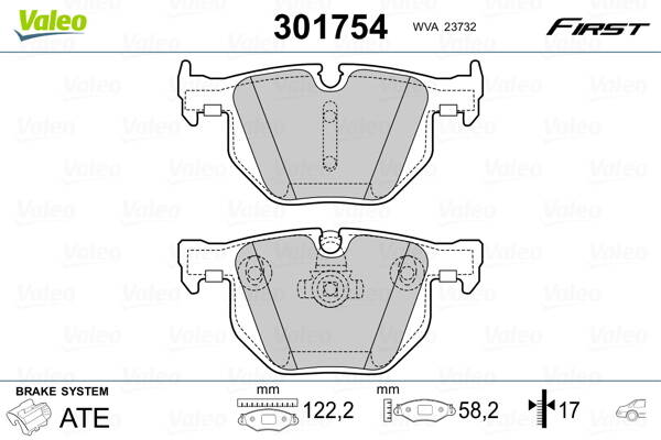 Rear brake pad set