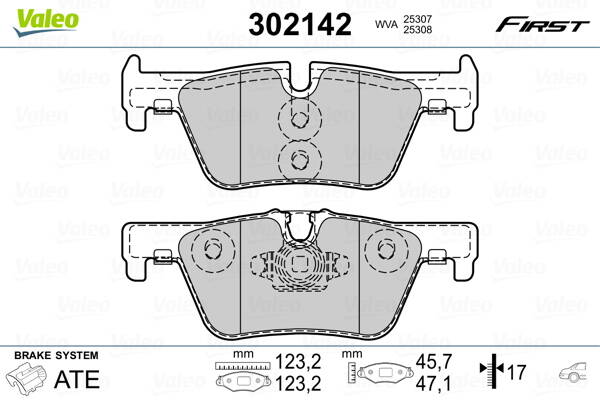 Rear brake pad set