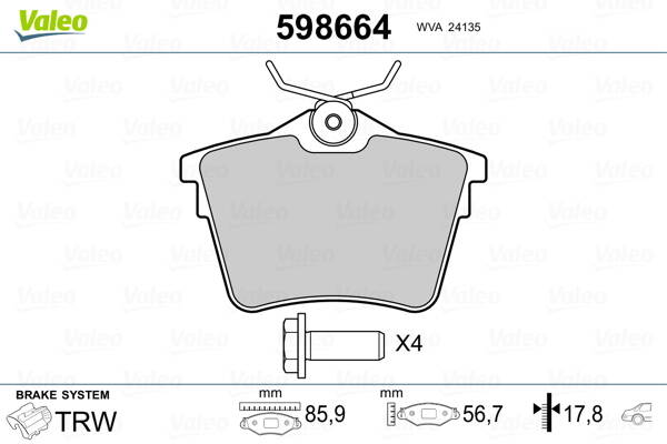 Rear brake pad set