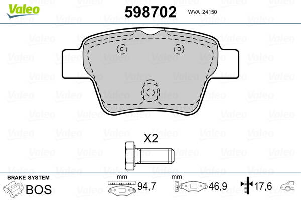 Rear brake pad set