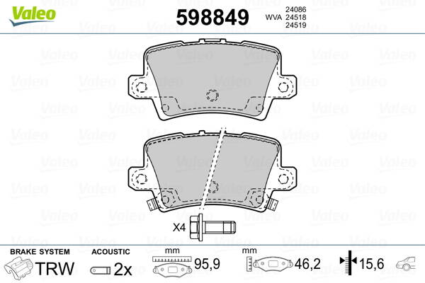 Rear brake pad set