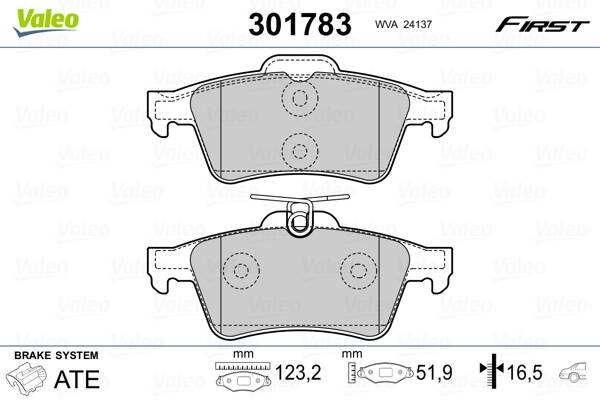 Rear brake pad set