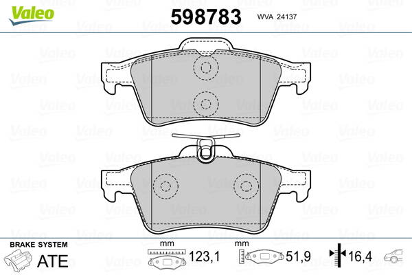 Rear brake pad set