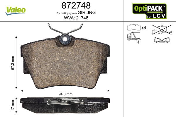 Rear brake pad set