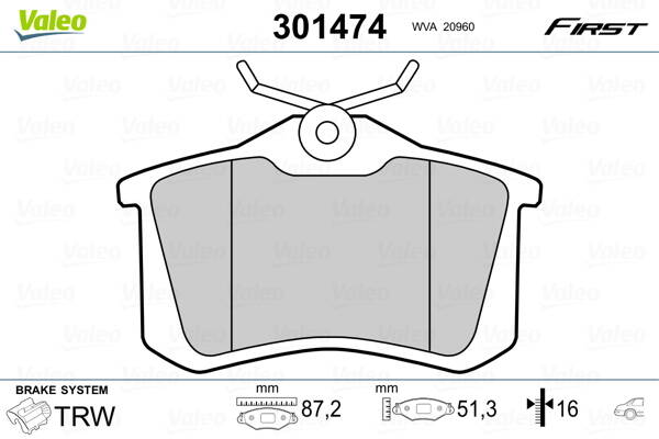 Rear brake pad set