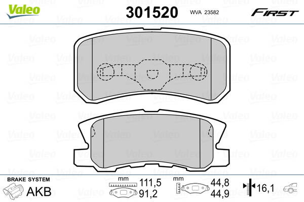 Rear brake pad set