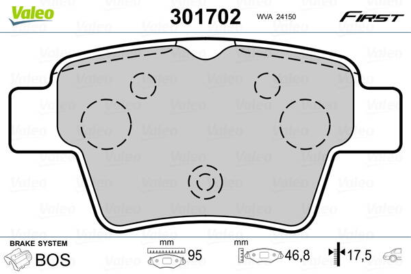 Rear brake pad set