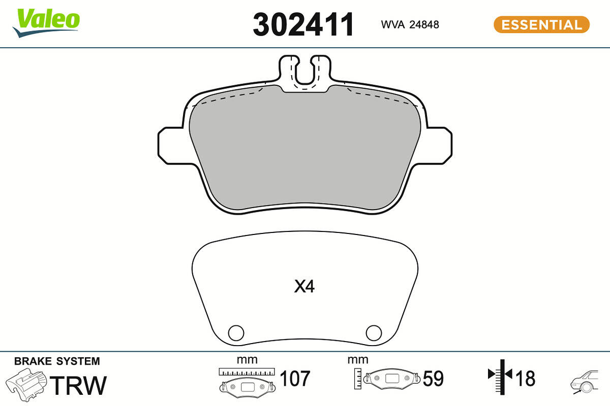 Rear brake pad set