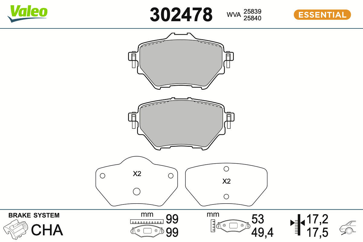 Rear brake pad set