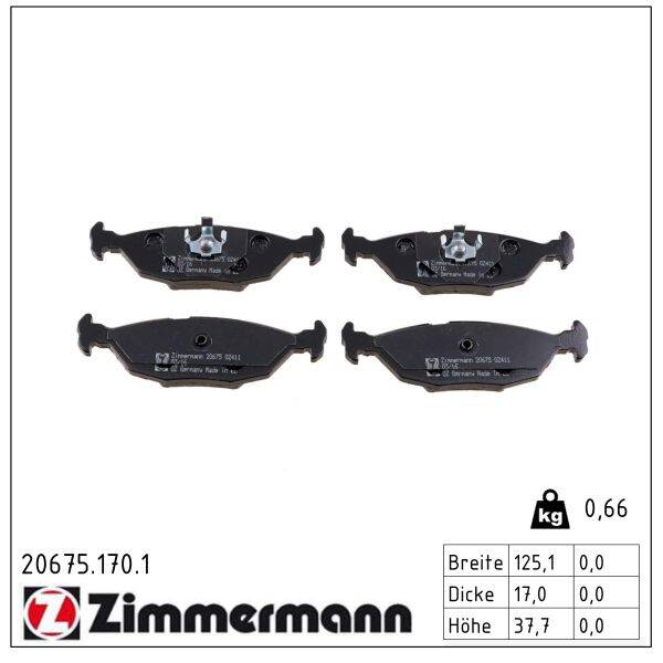 Rear brake pad set