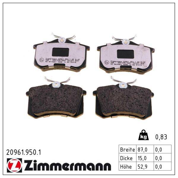 Rear brake pad set