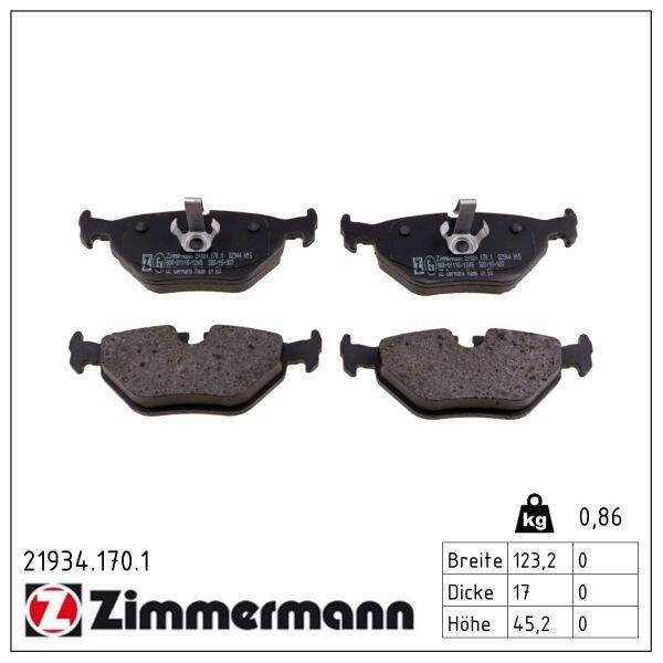 Rear brake pad set