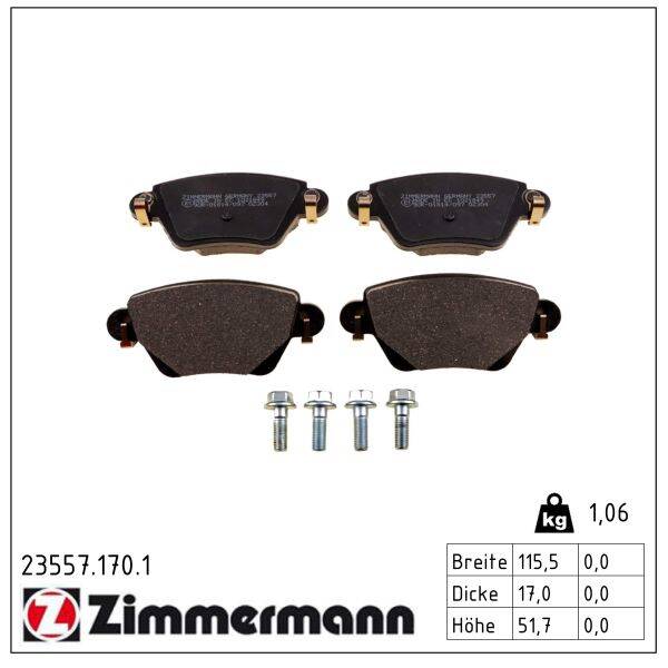 Rear brake pad set